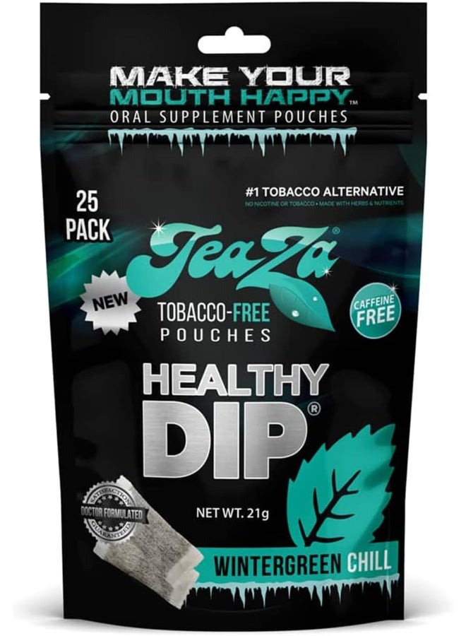 Teaza Herbal Energy Pouches Tobacco Free Nicotine Free, Smokeless Alternative Snuff Healthy Chewing Dipping Alternative, Wintergreen Chill (1 Pack) - Image 1